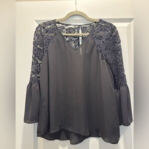 Elegant Lace Sleeve Black Top